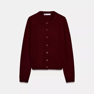 Zara Women's Burgundy 100% Wool Cardigan